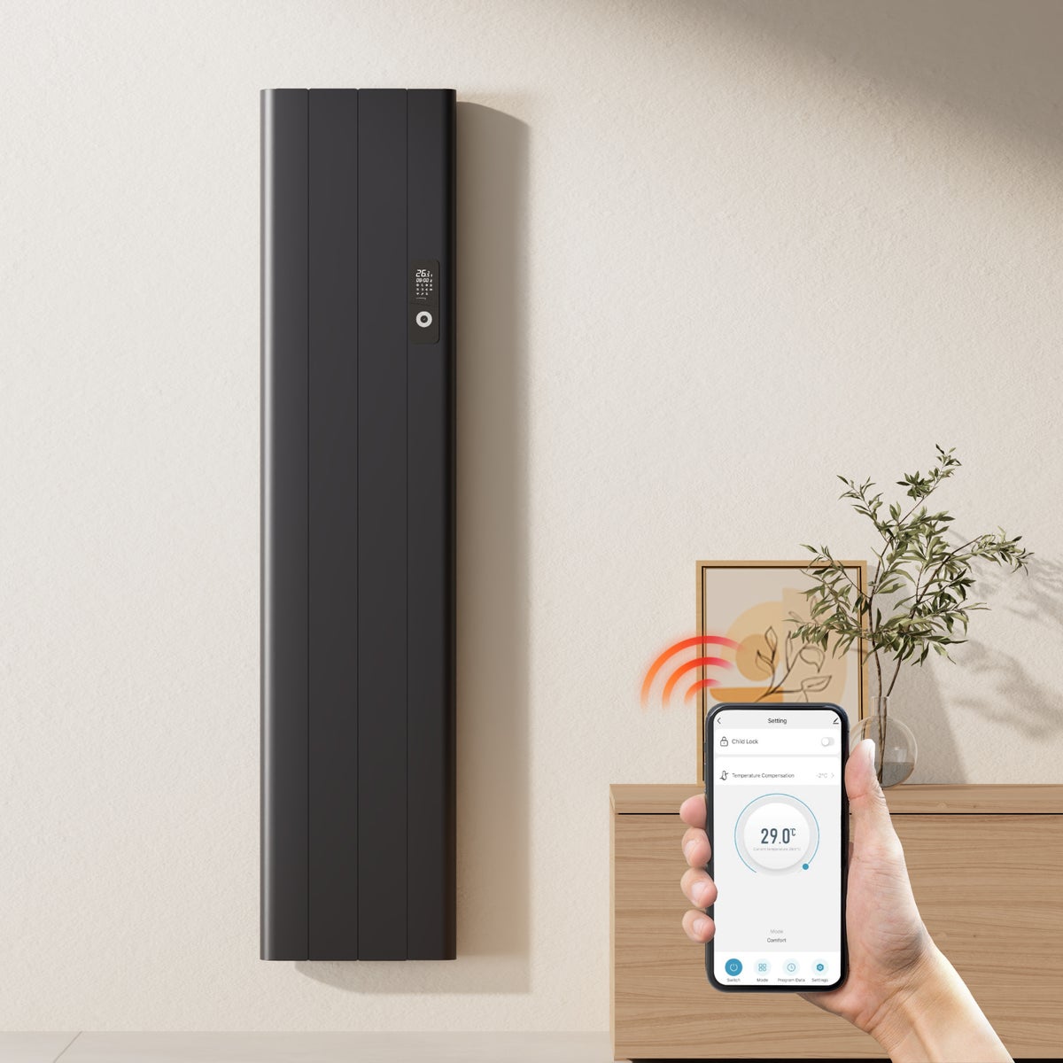EMKE 1000W elektrische radiator, vlakke paneelradiator, aluminium, wandmontage, LCD-scherm, tijdfunctie, oververhittingsbeveiliging, antraciet