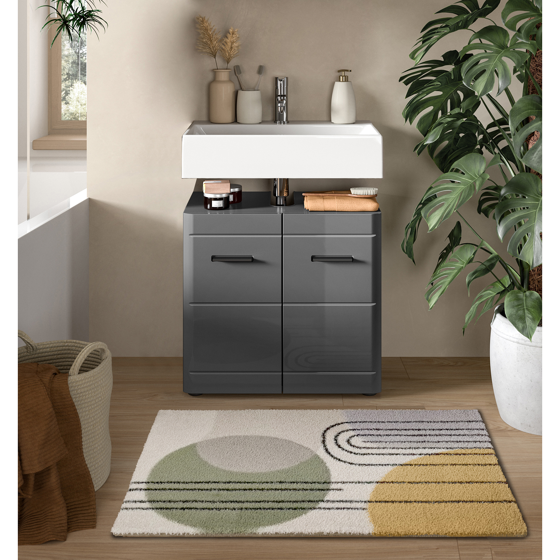 Waschbeckenunterschrank SOFT - grau Hochglanz - 60 cm