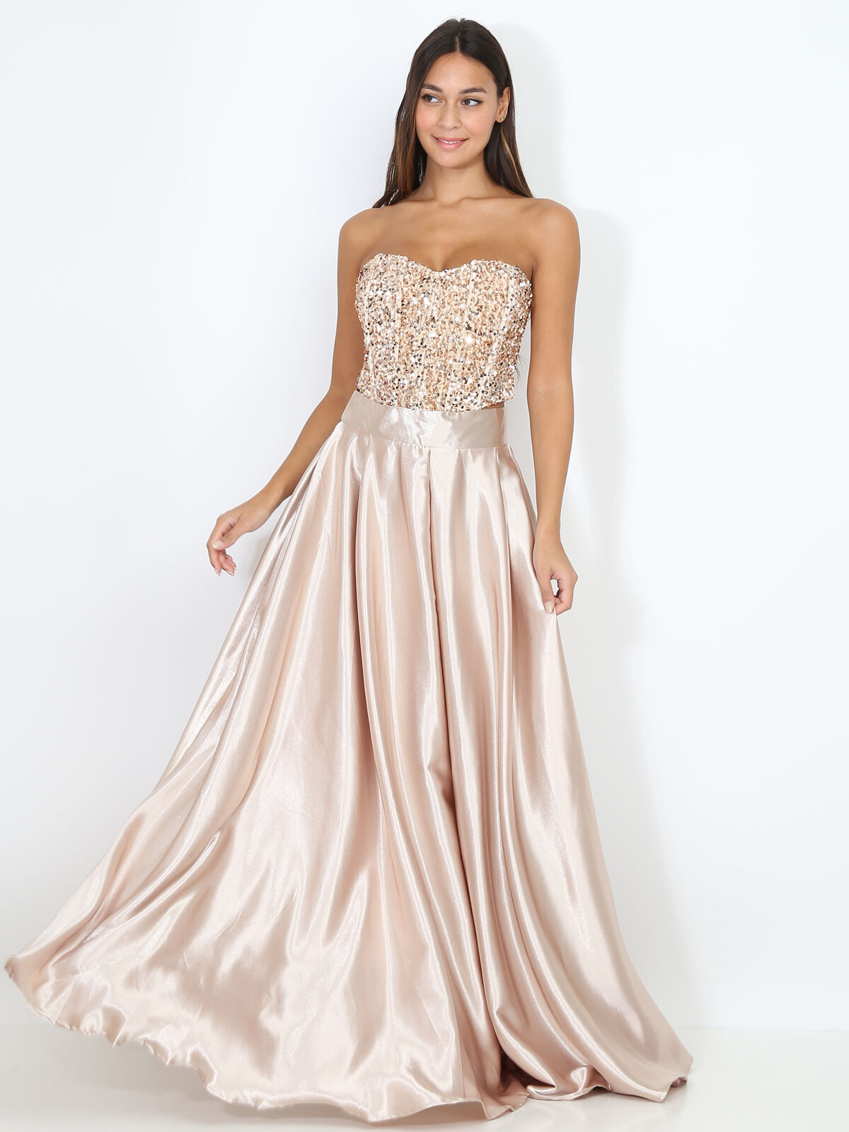 Bustier en velours brodé de sequins- Beige