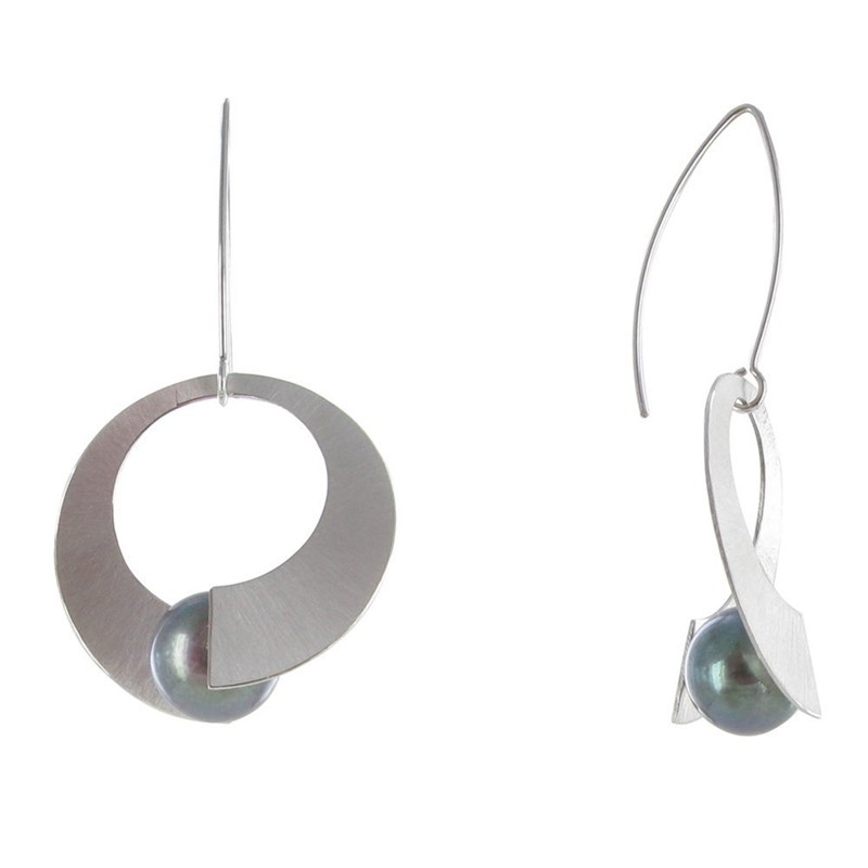 Boucles d'Oreilles Argent Rhodié Spirale et Perle de Culture 11mm - Classics