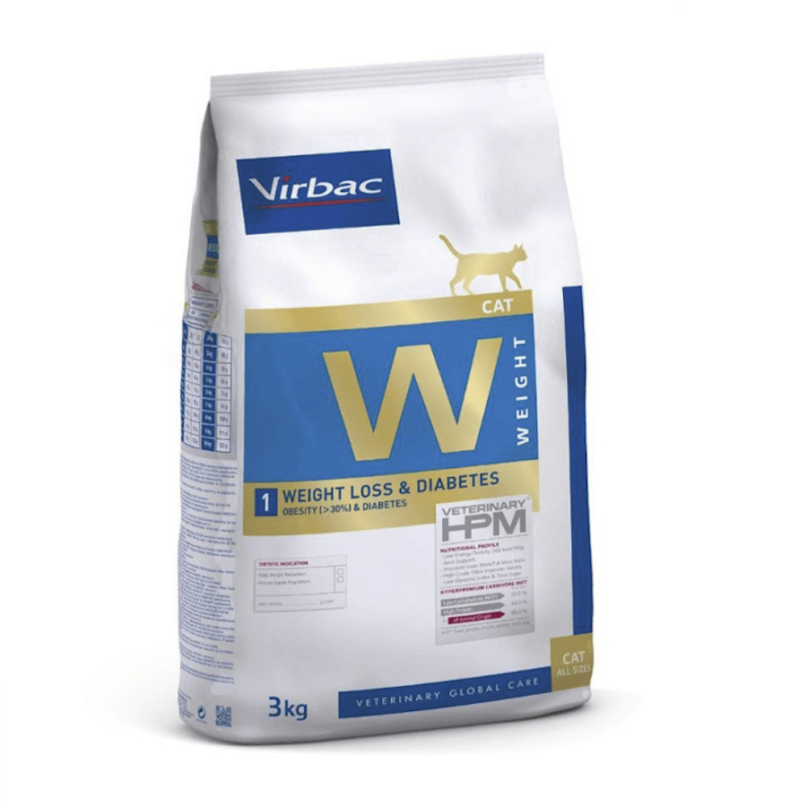 Ração Virbac W1 para perda de peso e diabetes em gatos HPM