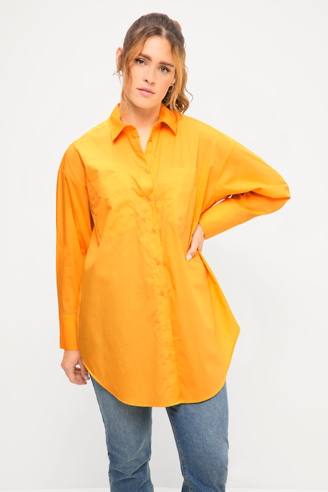 Hemdbluse, oversized, Hemdkragen, Langarm