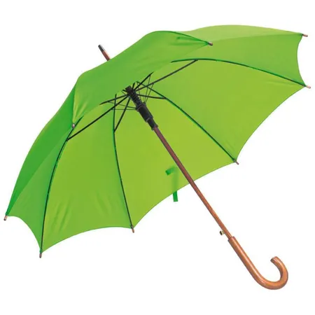 Macma Automatik-Regenschirm mit gebogenem Holzgriff und Holzspitzen, apfelgrün
