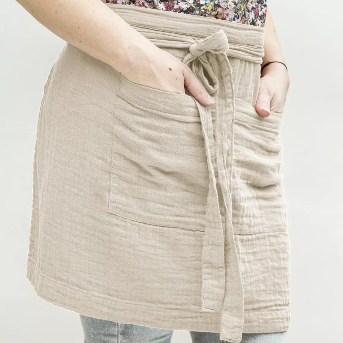 Tablier avec poches gaze de coton Gaïa Beige pampa