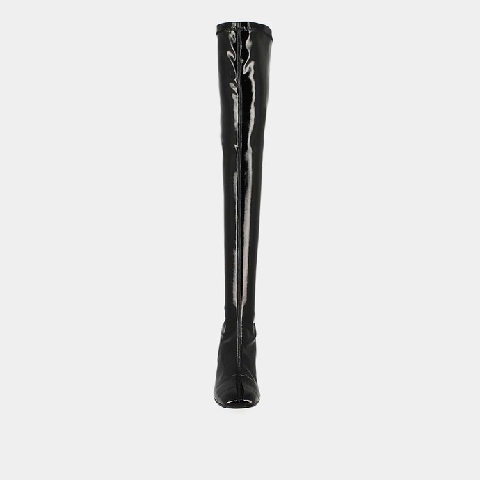 Bottes hautes à talons  en vernis stretch noir