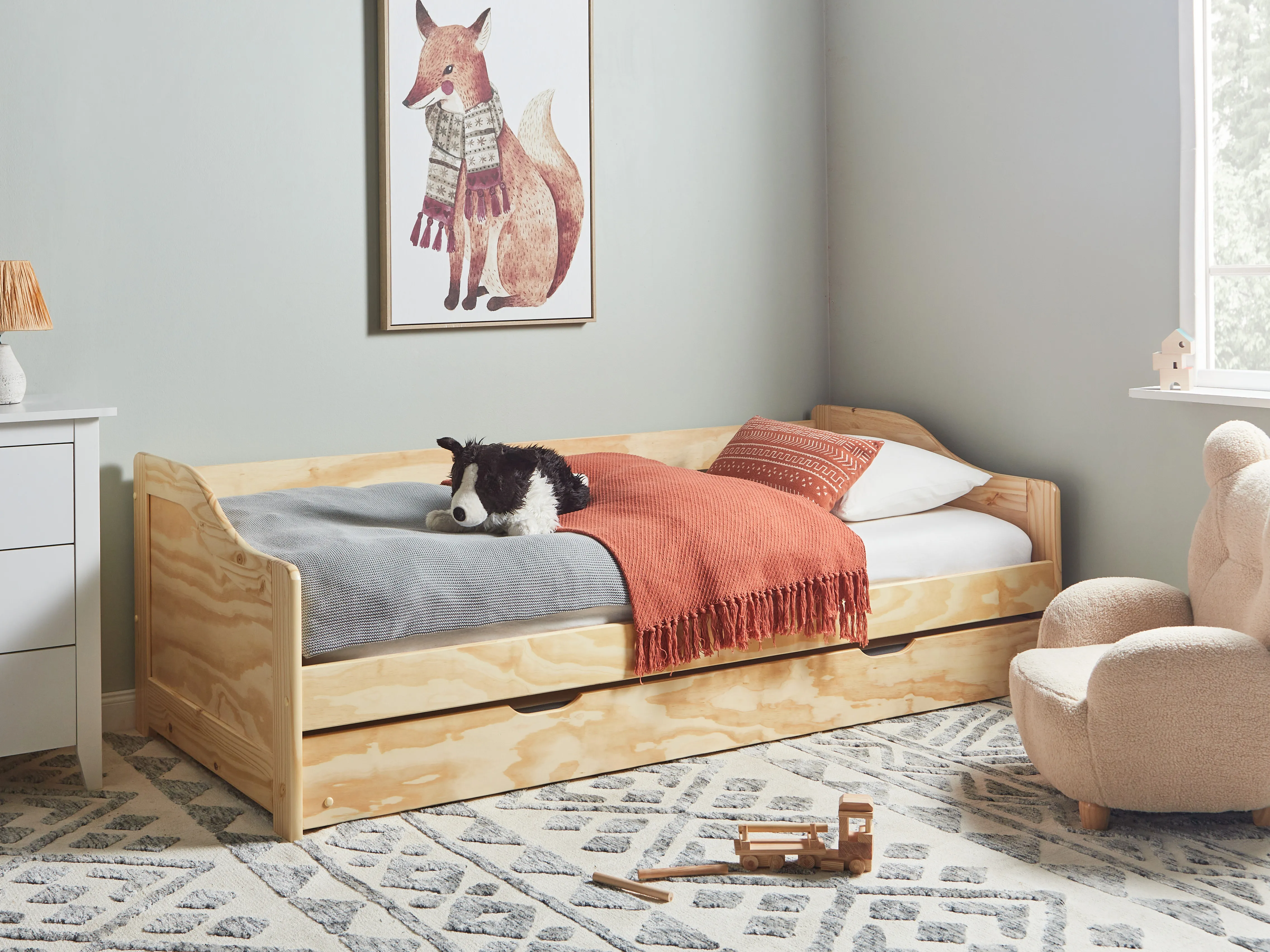 Onderschuifbed Dennenhout LUNERAY 90 x 200 cm Lichtbruin