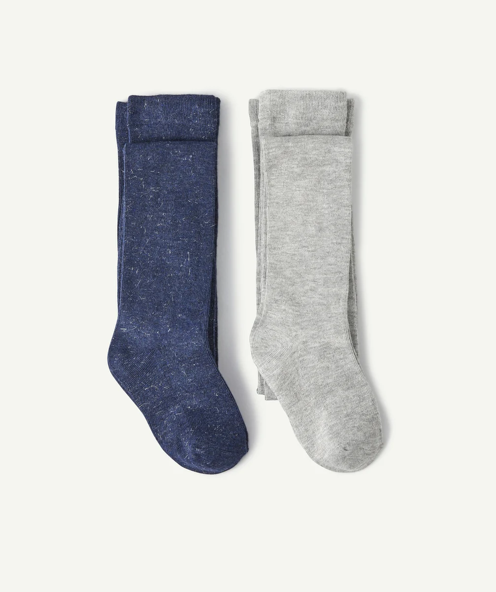 LOT DE 2 PAIRES DE COLLANTS FILLE GRIS ET MARINE EN TRICOT