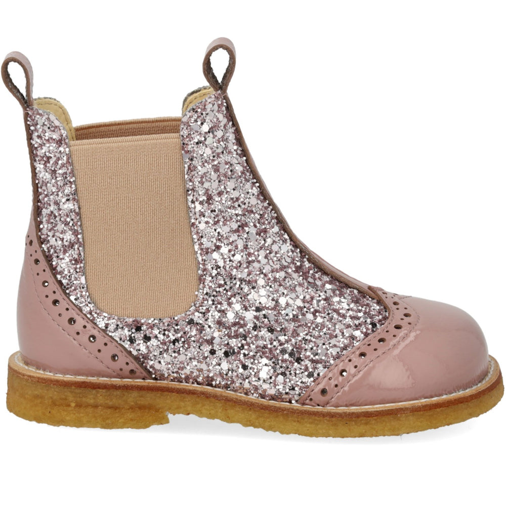 Køb Angulus Faded Rose/Blossom Glitter/Rose Chelsea Støvle Med Glitter Og Brogues Detaljer