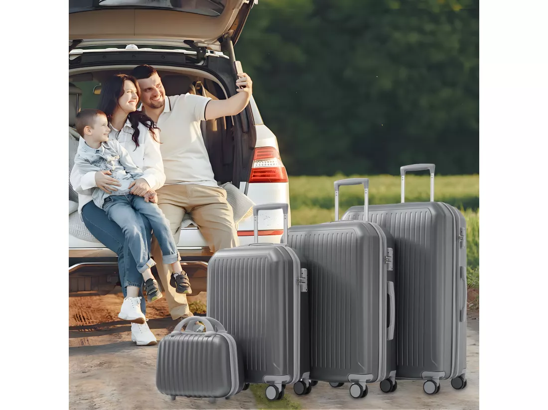 Bagage à main de 4 pièces 14&20&24&28 pouces– bagage à coque rigide - Avec poignées télescopiques en métal - gris