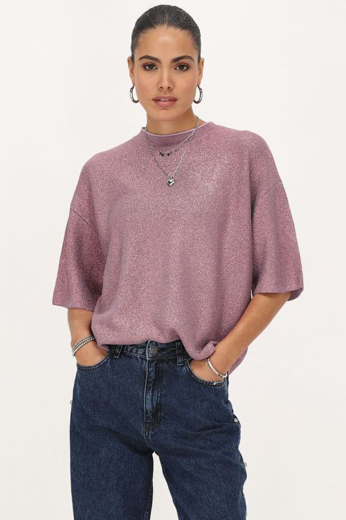 Roze oversized T-shirt met lurex