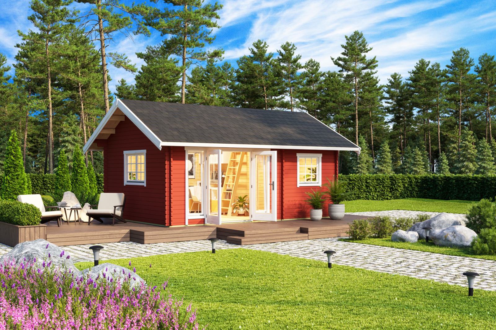 Gartenhaus CAROLINE 2.1 - schwedenrot - Fichte massiv - 575x390 cm
