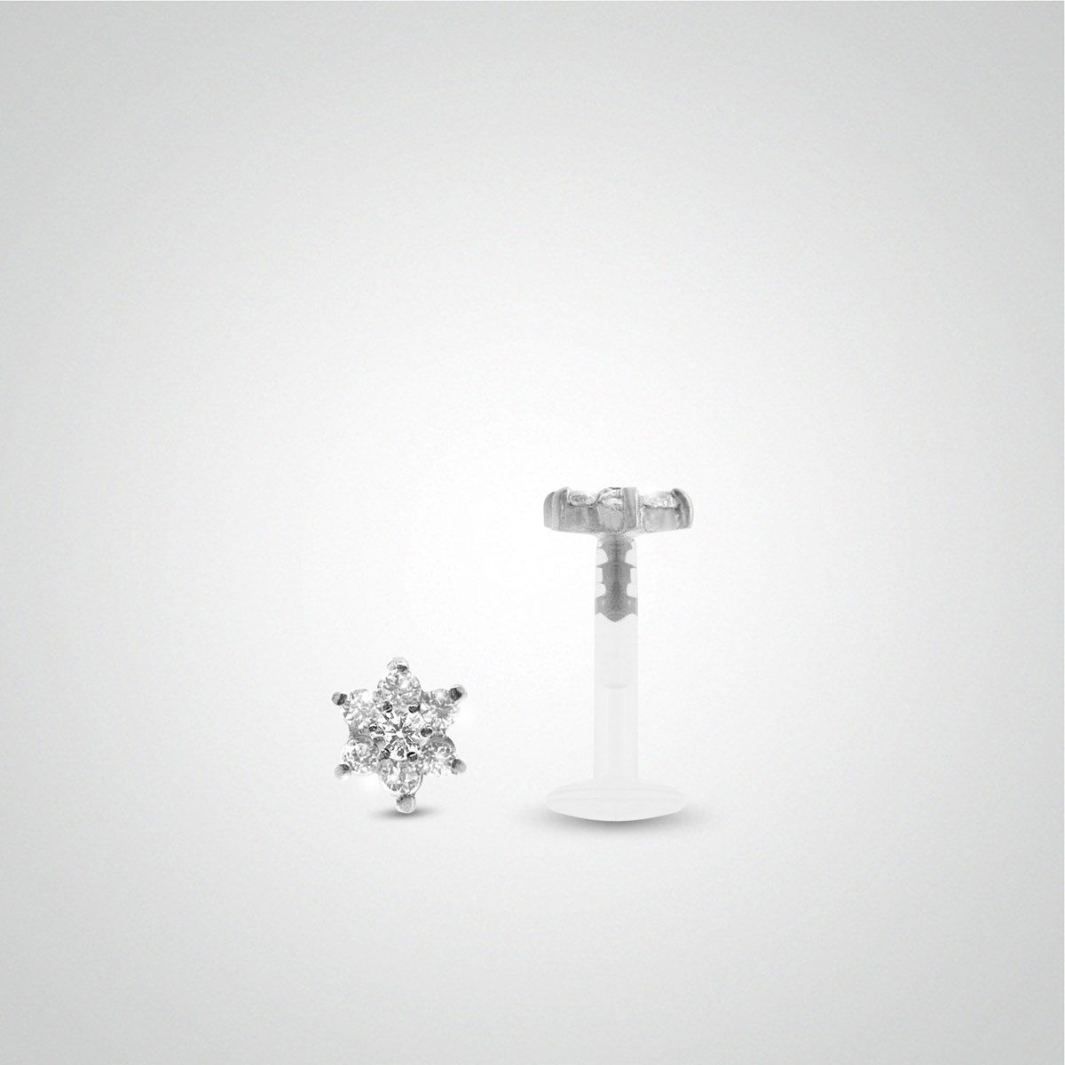 Piercing tragus or blanc avec fleur oxydes zirconium blancs