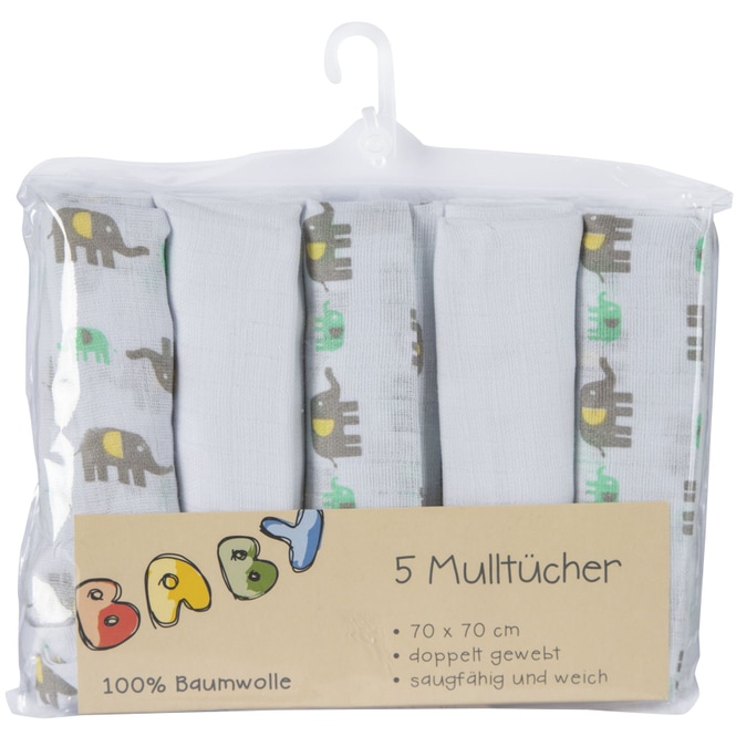 Mulltücher - aus Baumwolle - 70 x 70 cm - 5 Stück