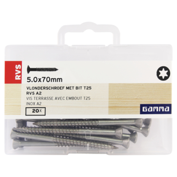 GAMMA vlonderschroef RVS 5.0x70 mm 20 stuks