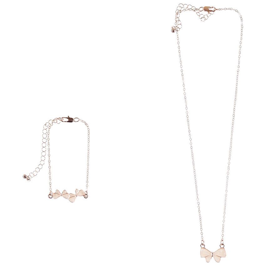 Set collier + bracelet ajustables Papillon pour fille - Rose