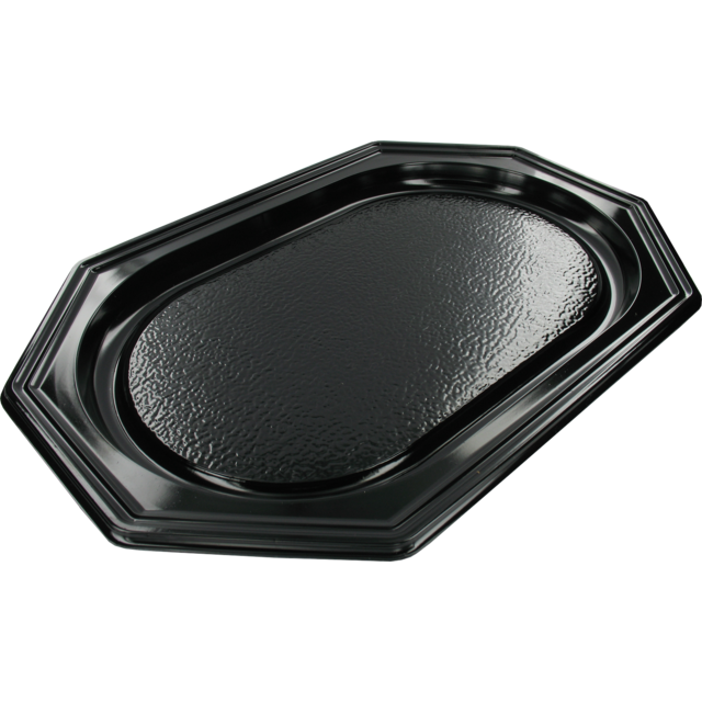 Schaal, cateringschaal, gerecycled PET, 8-hoekig, 350x250x25mm, zwart