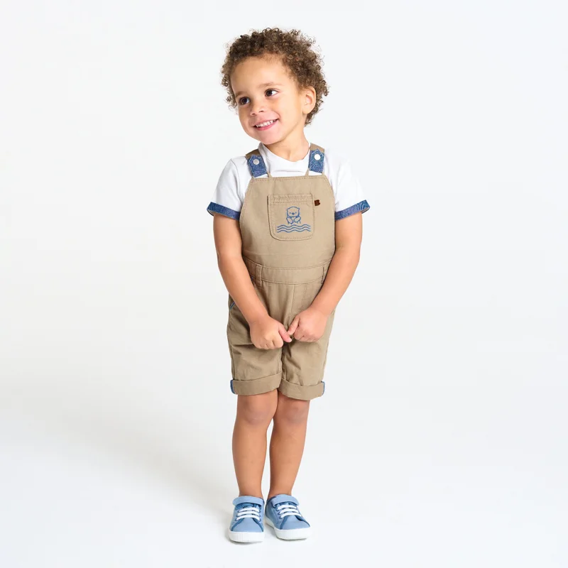 Salopette courte beige et t-shirt blanc bébé garçon Beige