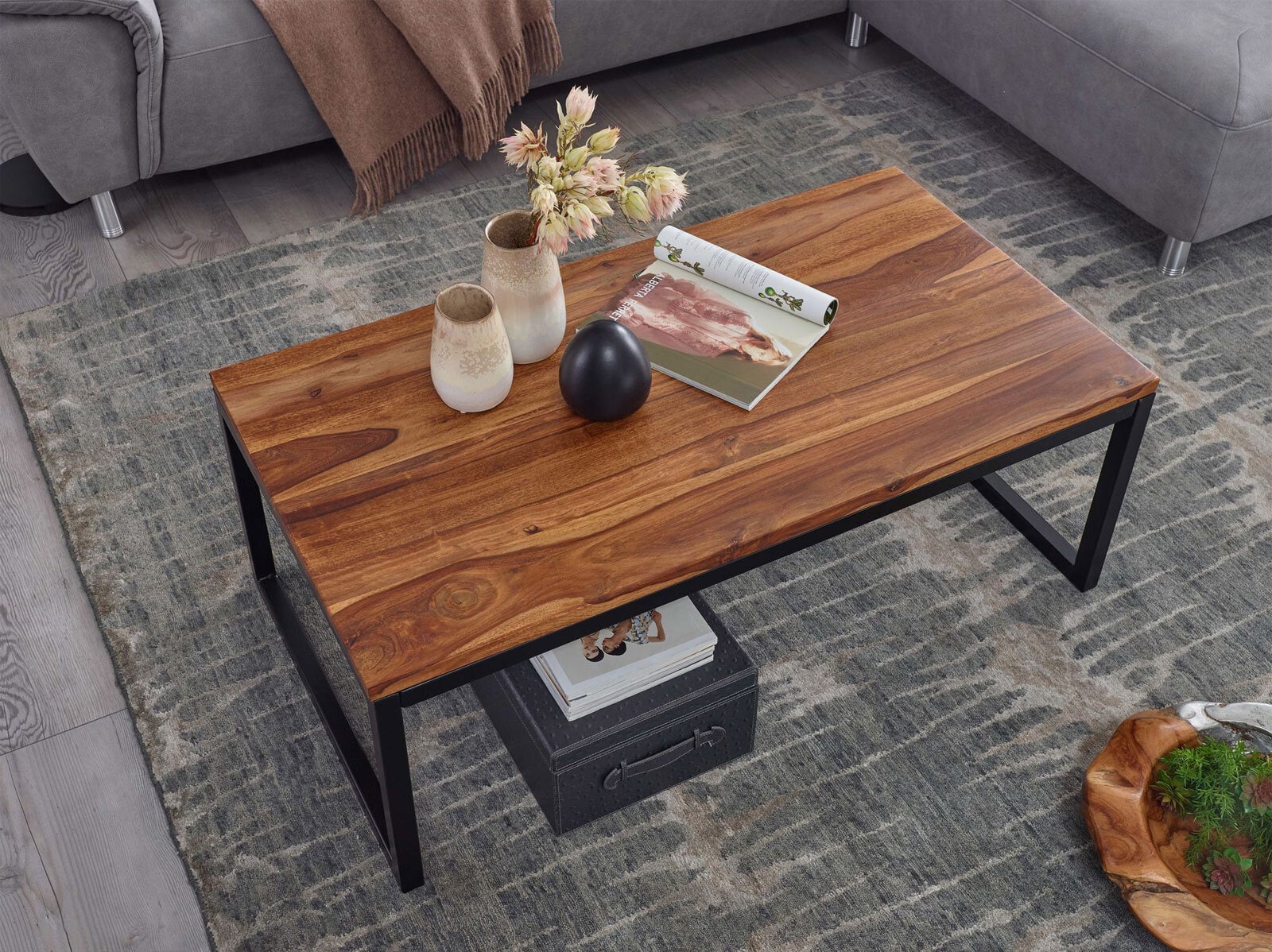 CASAVANTI Couchtisch 110 x 60 cm Schwarz/ Sheesham massiv