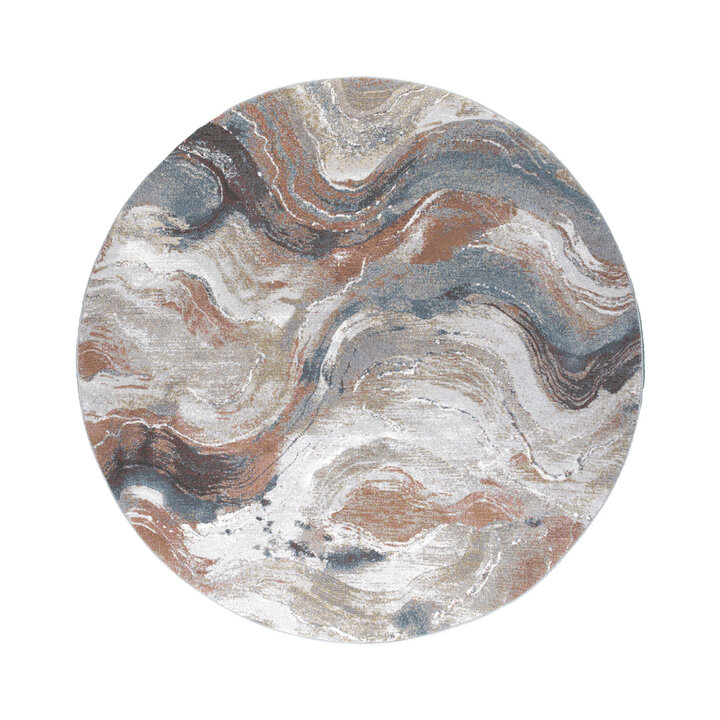 Rond abstract vloerkleed - Xavier Wave Blauw/Rood