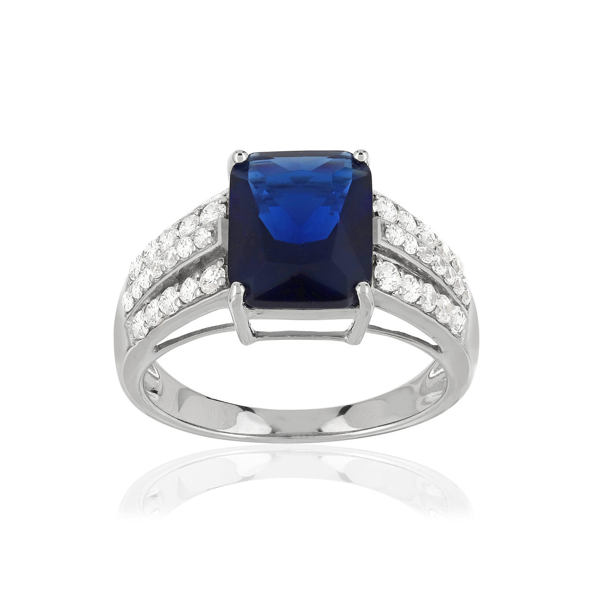 Bague argent 925 pierre bleue rectangulaire et zirconias