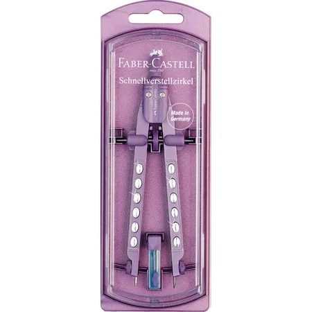 Faber-Castell Schnellverstellzirkel Factory Sparkle, 1 Stück, 3-fach sortiert