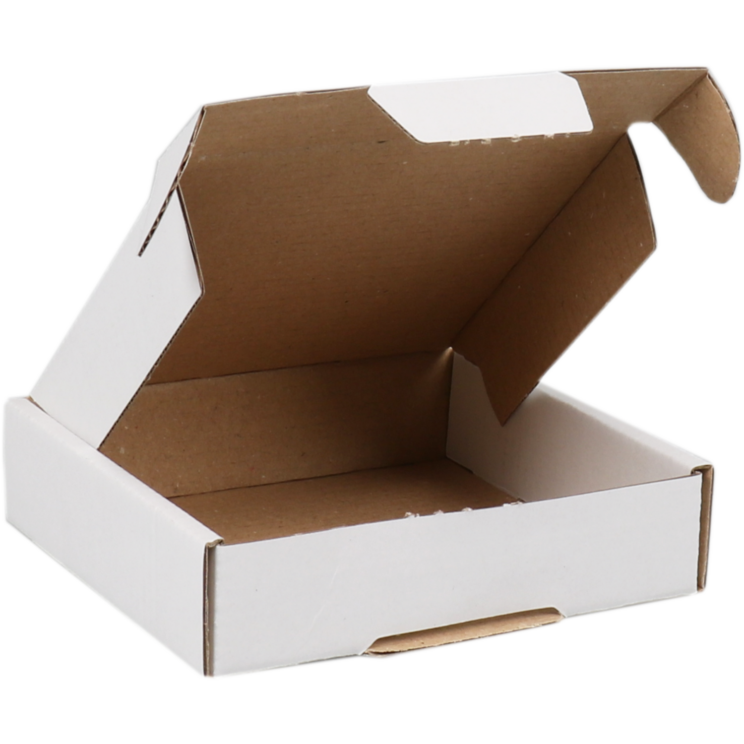 Verzenddoos, golfkarton, 110x110x28mm, met klep, enkele golf, wit