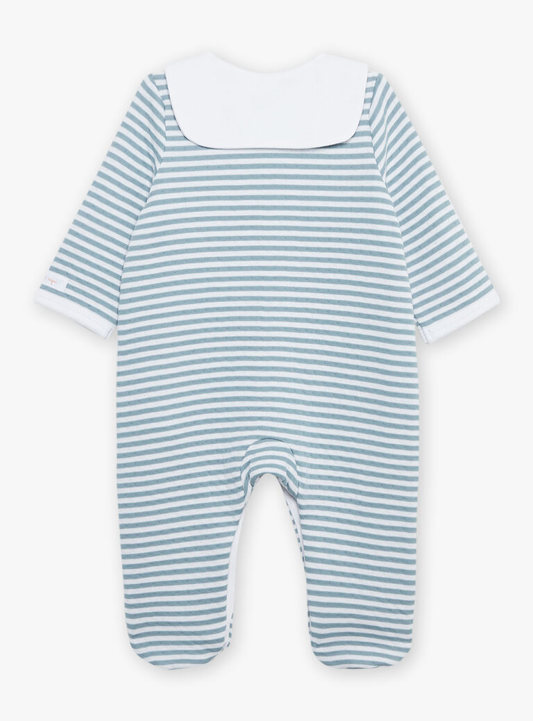 Grenouillère et bonnet bleu à imprimé à rayures