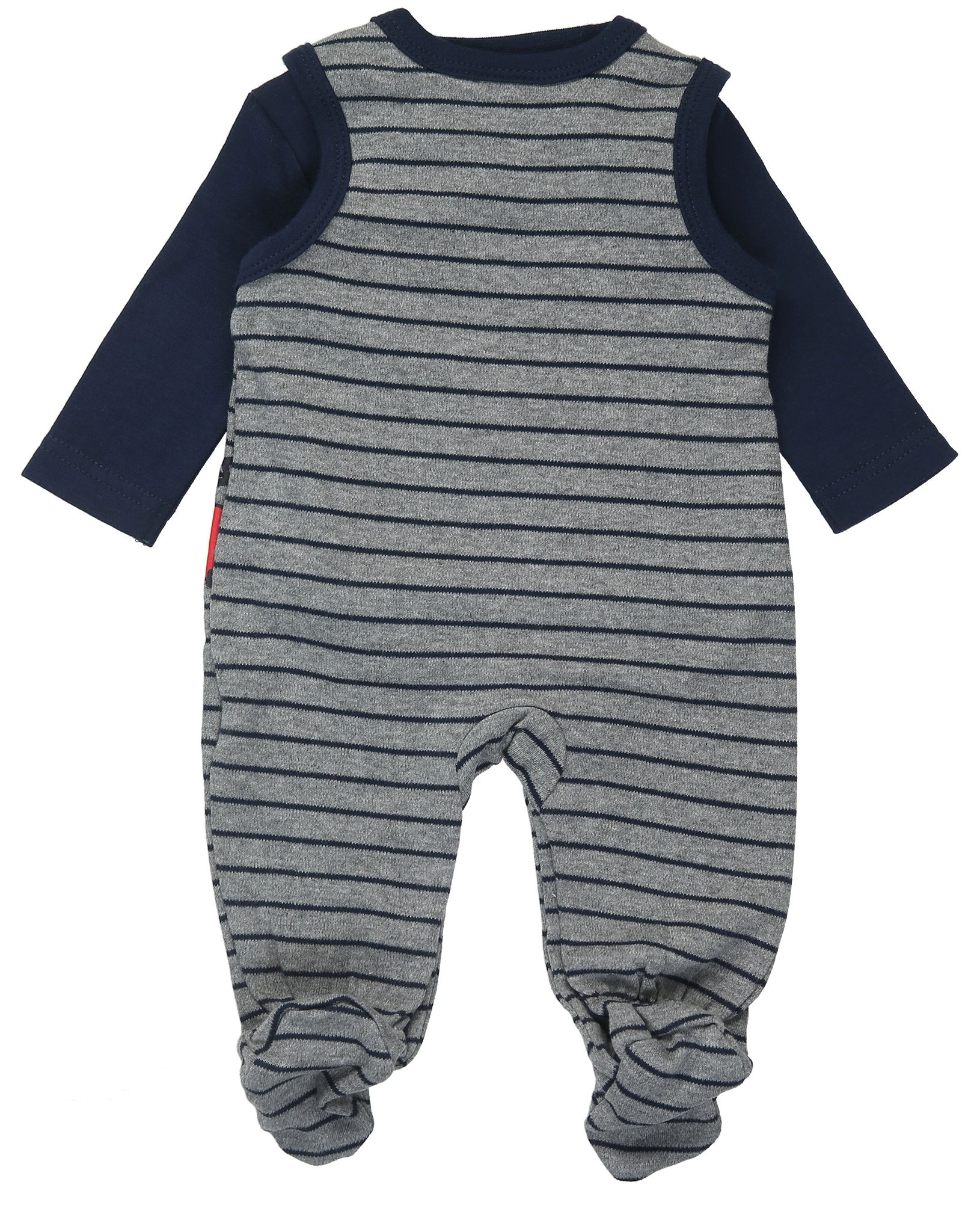 Strampler FEUERWEHRDINO mit Langarmshirt 2er-Pack in grau