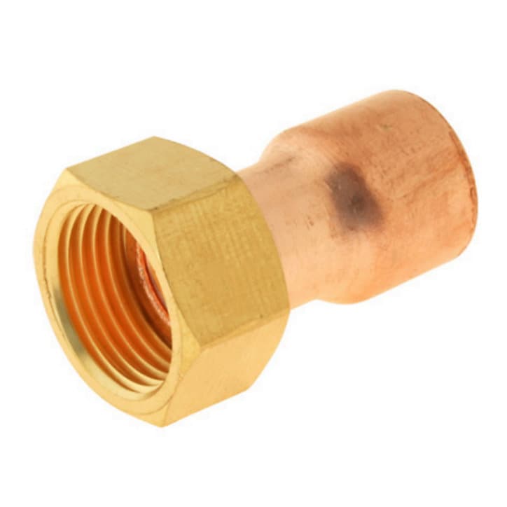 Raccord collet battu cuivre droit à souder sur tube cuivre Ø14 - sortie écrou tournant femelle 12/17 (3/8