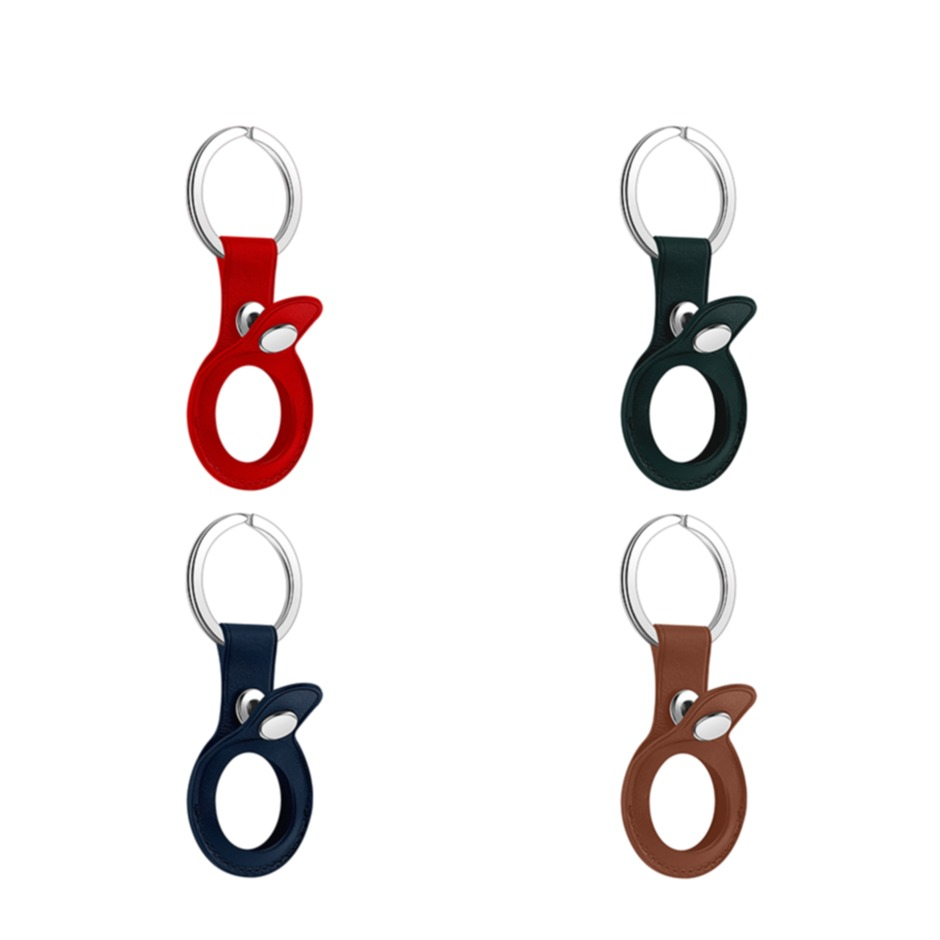 (4er Set) Apple AirTag Anhänger Echtleder Case Hülle Schlüsselanhänger mit Schlüsselring - Braun / Blau / Rot / Schwarz