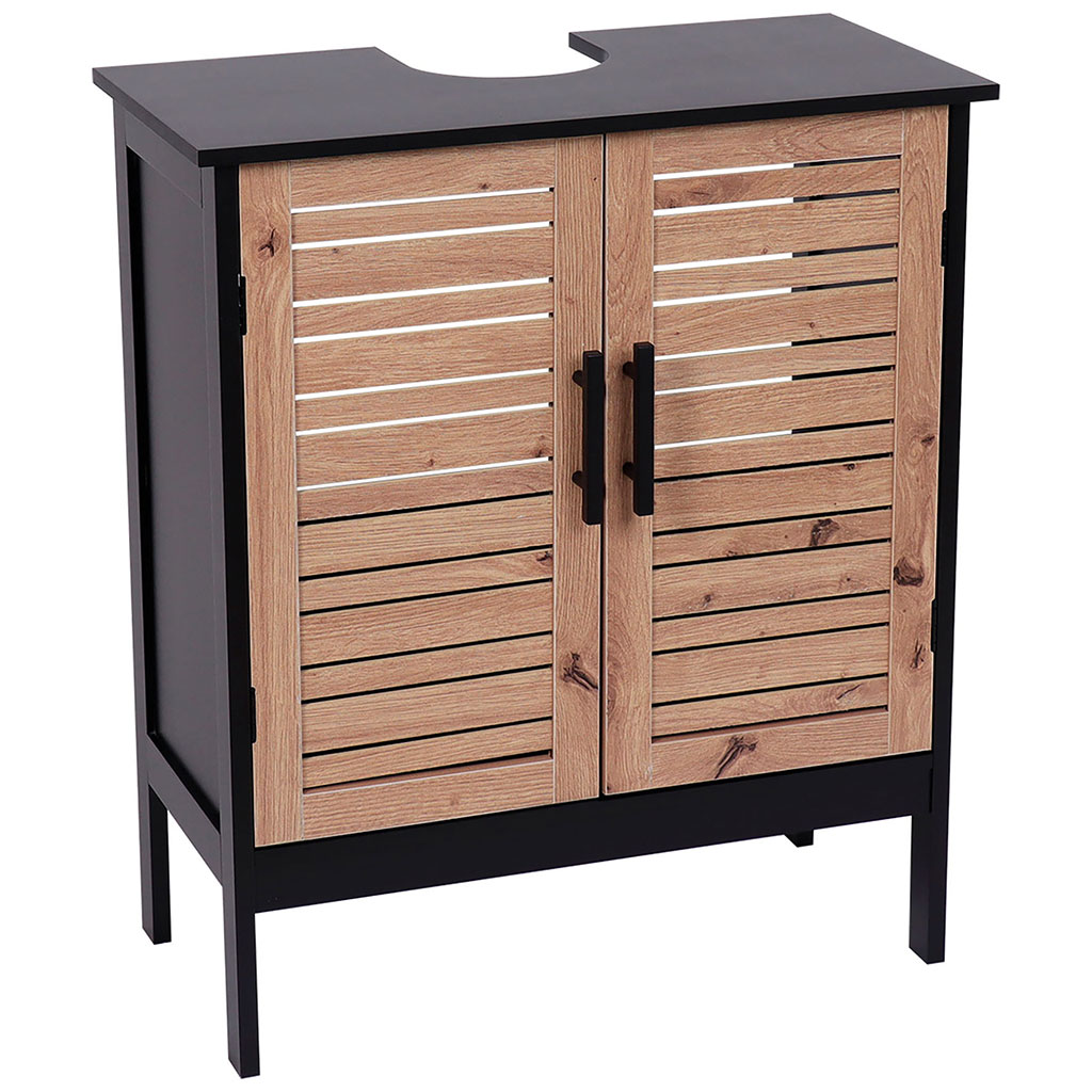 Meuble sous-lavabo BERGEN 2 portes noir et bois 60x70x30cm