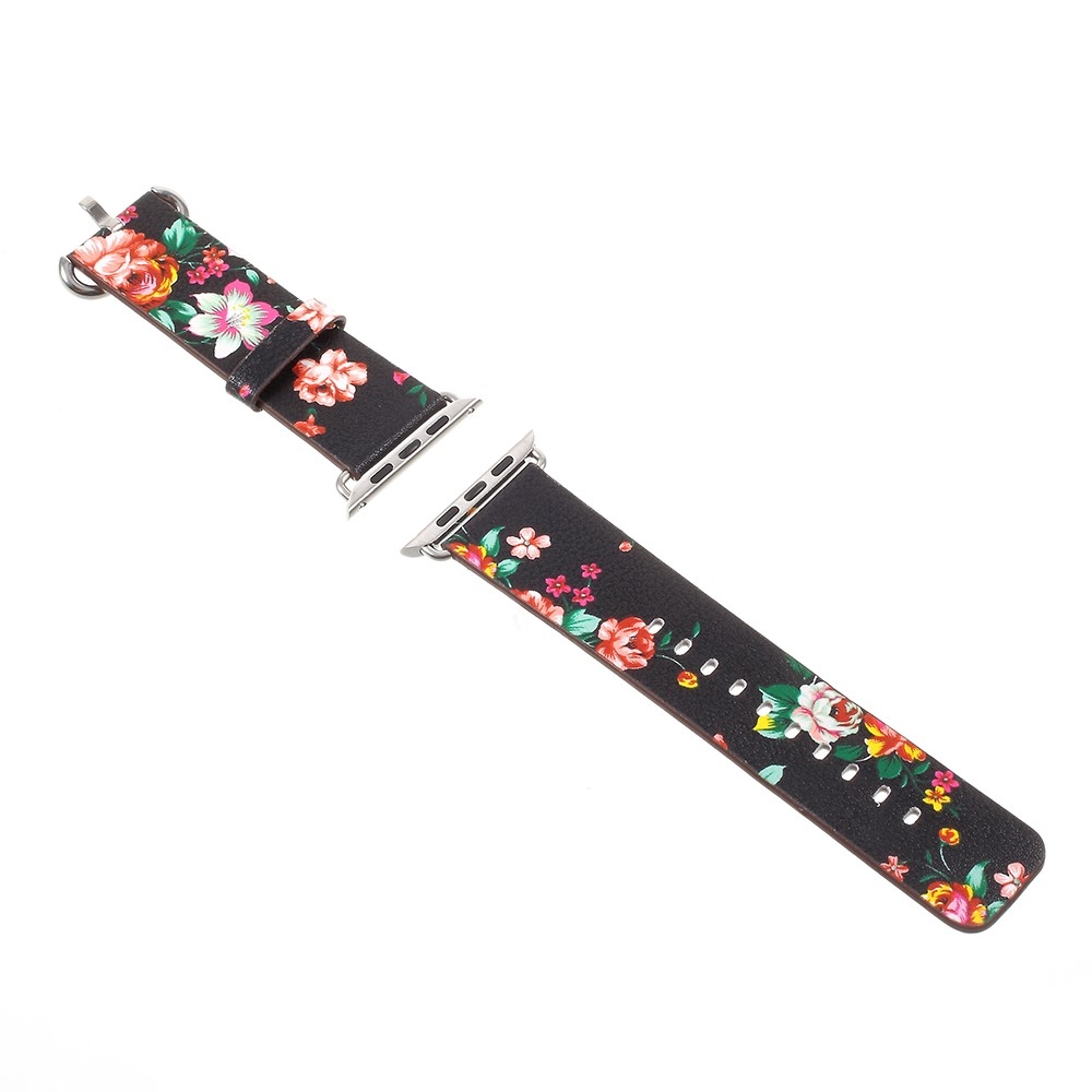 Apple Watch (49/46/45/44 mm) Ersatz Leder Armband Bunte Blumen - Schwarz