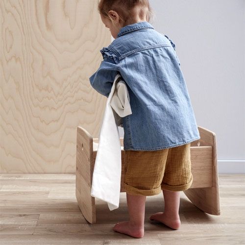 Kids concept poppenwieg met beddengoed - naturel - 42 cm