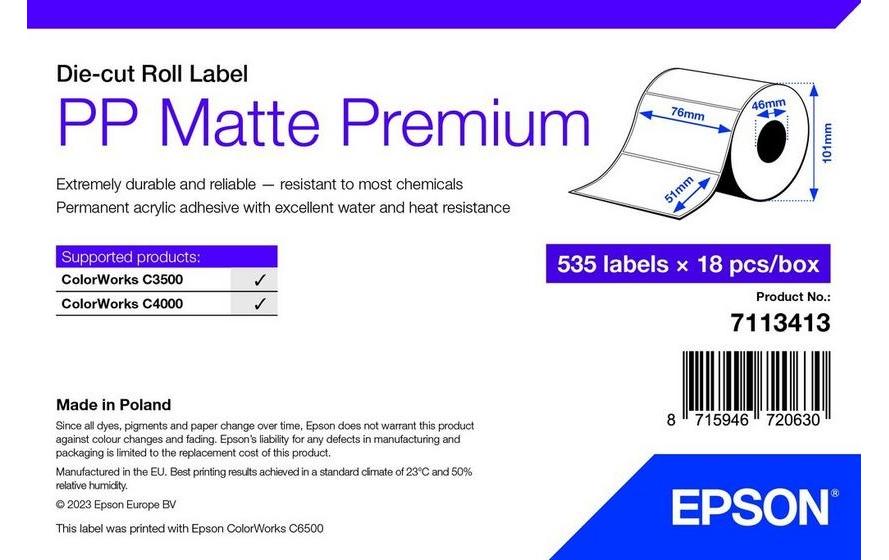 Etikettenrolle 76 x 51 mmPP Matte Label