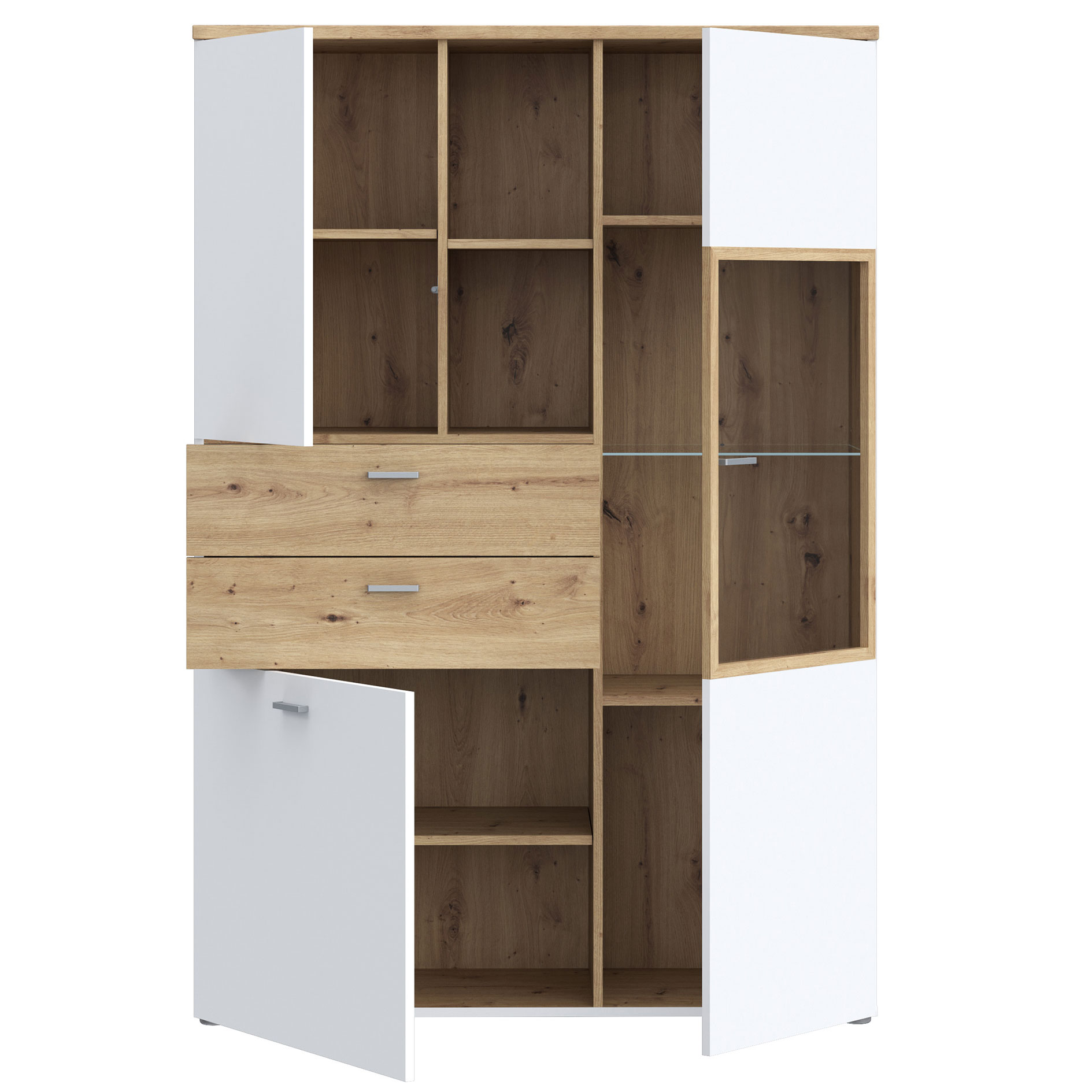 Highboardvitrine - weiß - Artisan Eiche - 110 cm breit