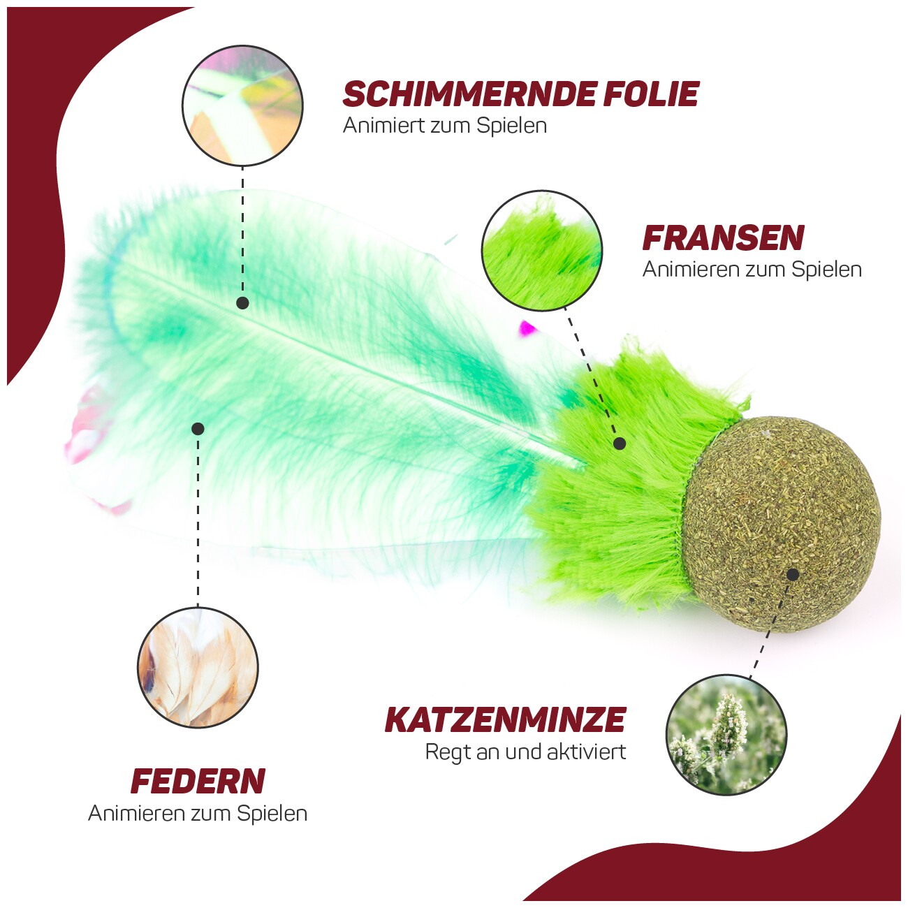Canadian Cat Company Federball mit Katzenminze und Feder - grün