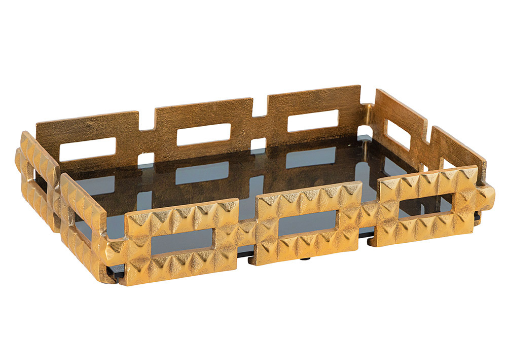 Handgefertigtes Tablett VARIATION 40cm schwarz gold Metall Aluminium Glas