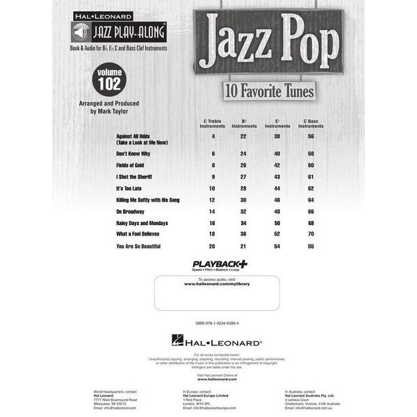 Hal Leonard Jazz Play Along Jazz Pop