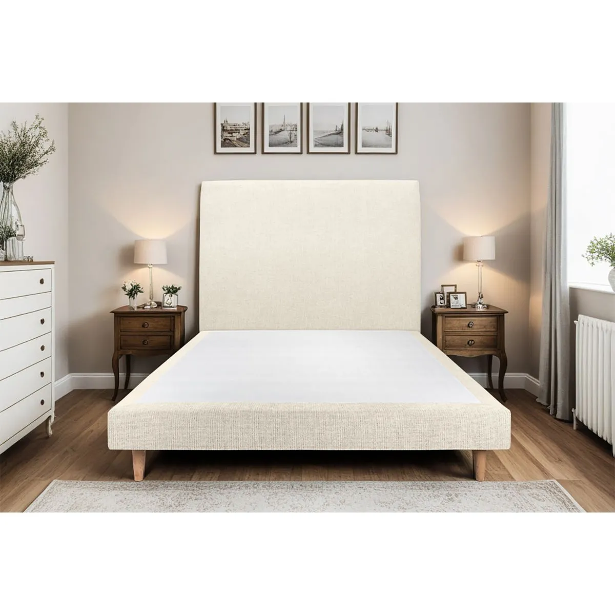Lit Sommeil de plomb 135x190cm - Tête tapissier Beige clair