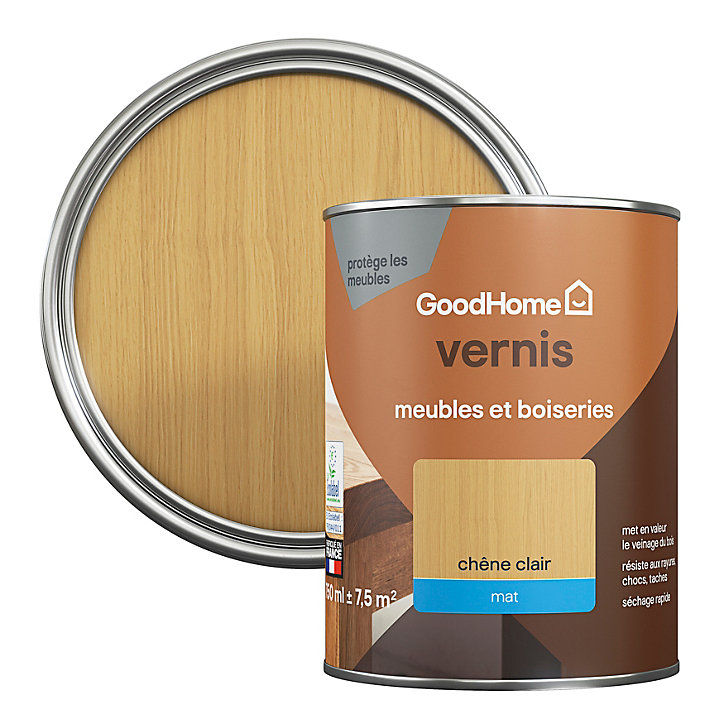 Vernis meubles et boiseries GoodHome mat chêne clair 750 ml