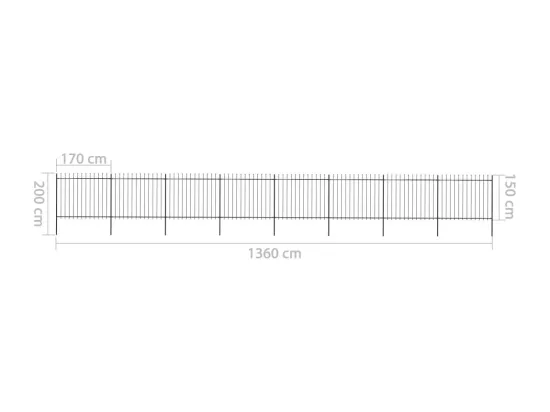 Cl?ture de jardin avec dessus en lance Acier 13,6 x 1,5 m Noir