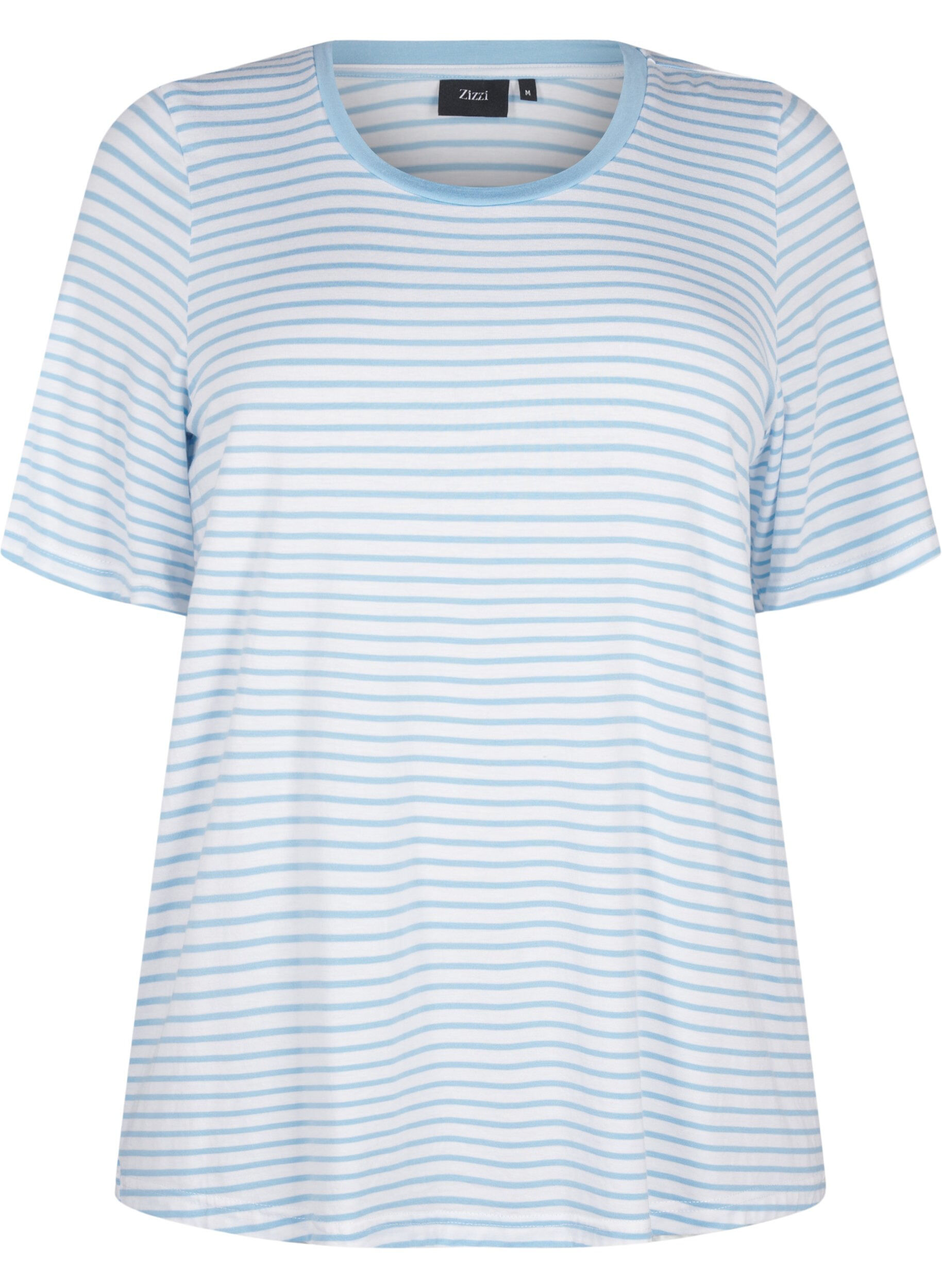 Stribet t-shirt i lyocell med rund hals