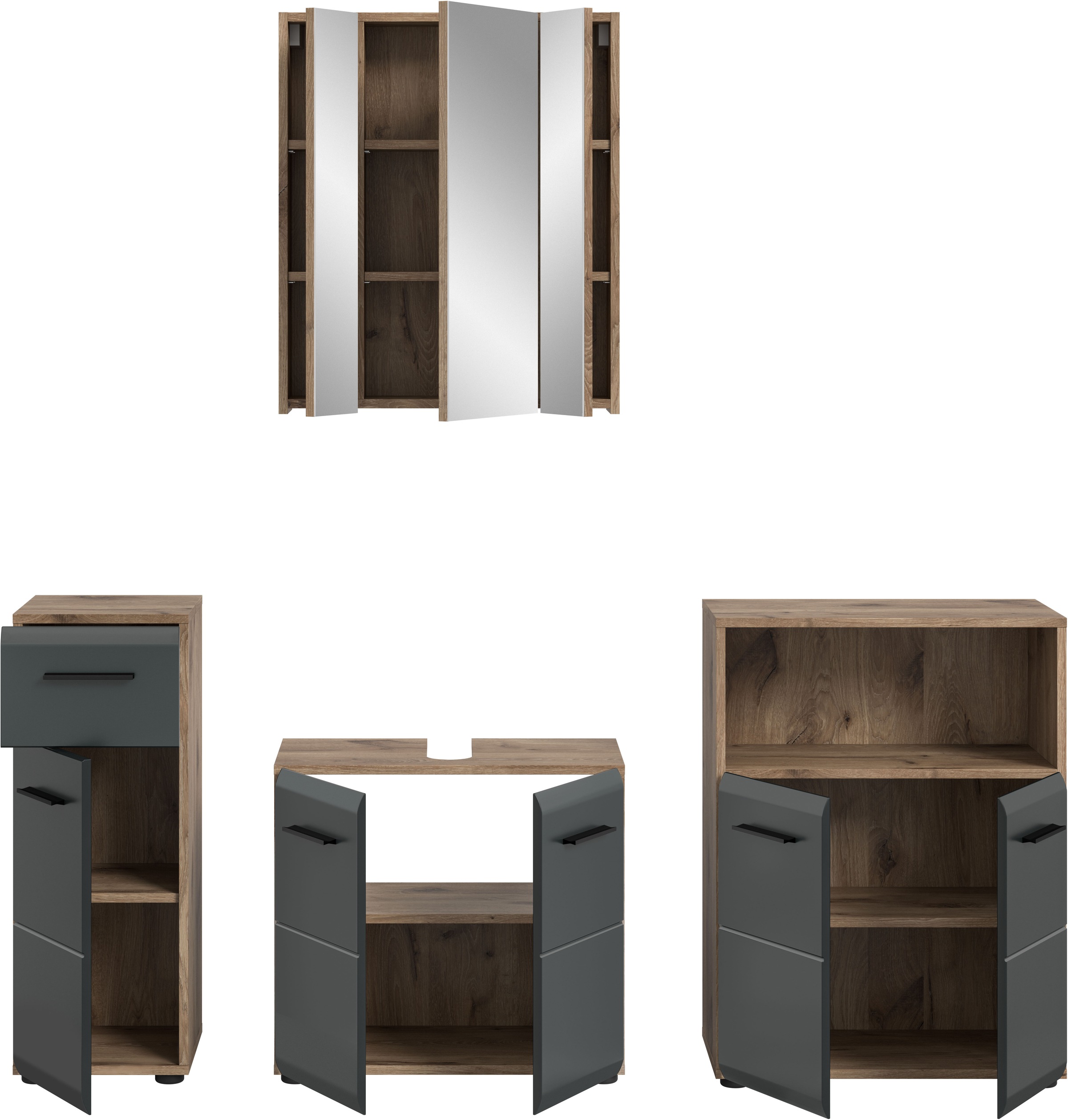INOSIGN Badmöbel-Set »FLORENZ, TOPSELLER!, 4-teilige Badkombination, hochwertige MDF-Front« Set, Unterschrank, Waschbeckenunterschrank, Spiegelschrank, Midischrank, 4 Stk. tlg.