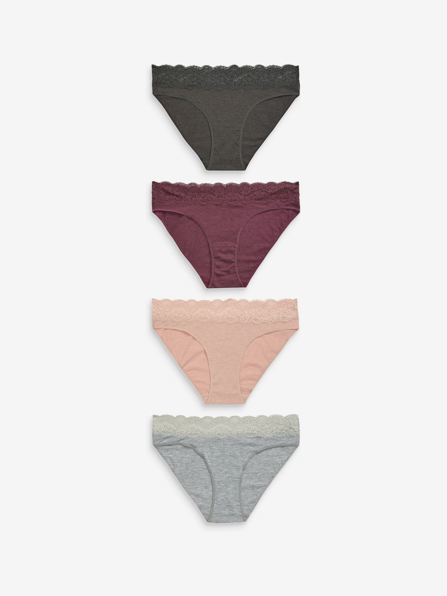 Gemêleerd grijs/roze/roodpaars - Katoenen kanten slipjes 4 stuks
