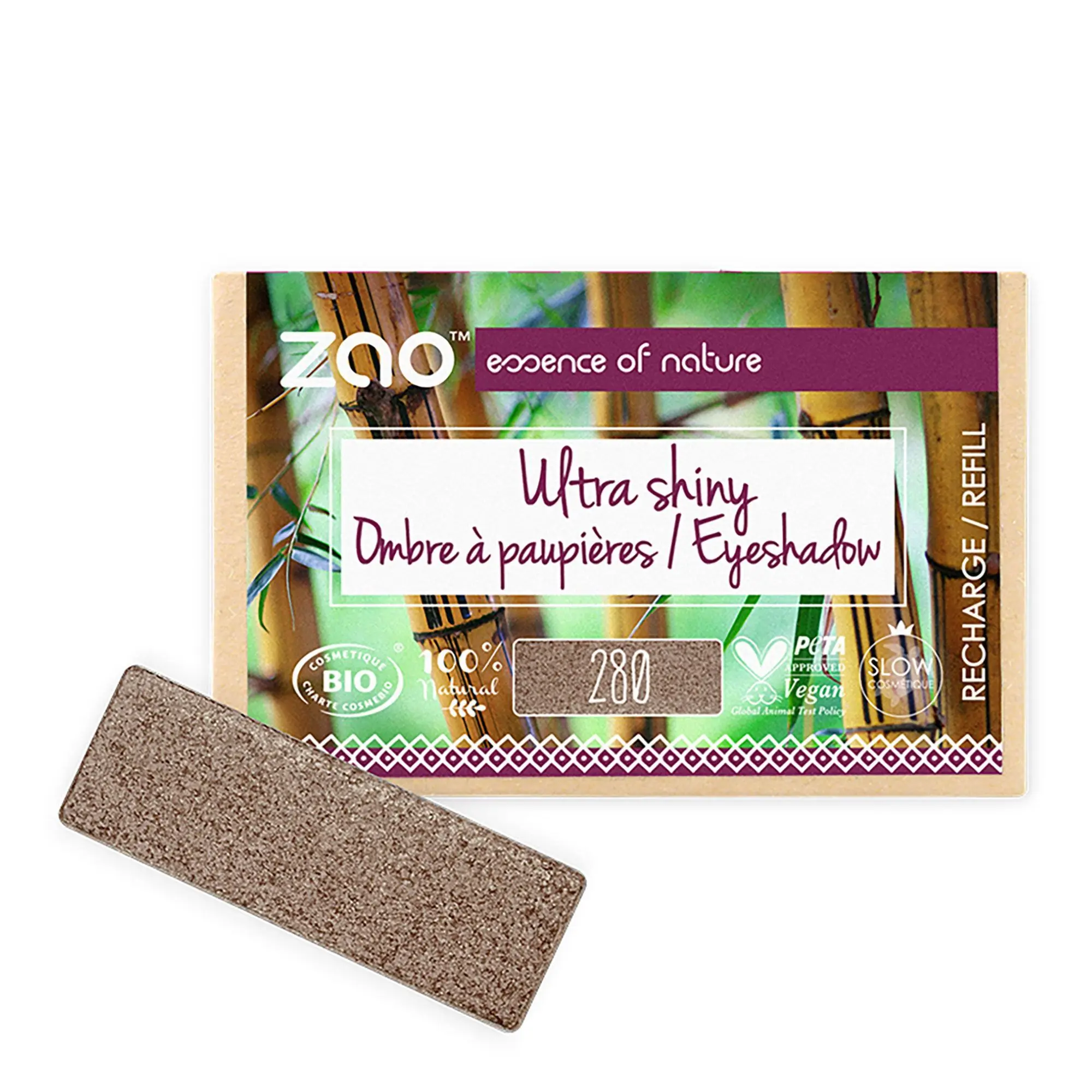 Zao Makeup - Recharge Ombre à Paupières Rectangle Bio, vegan et rechargeable Cacao Satin - Maquillage
