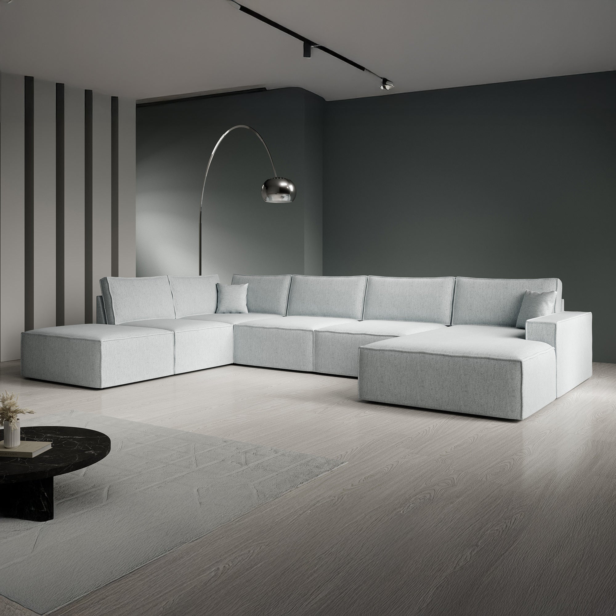 Manolo - Hoekbank 5-zits met chaise longue - Stof grijs - Rechts