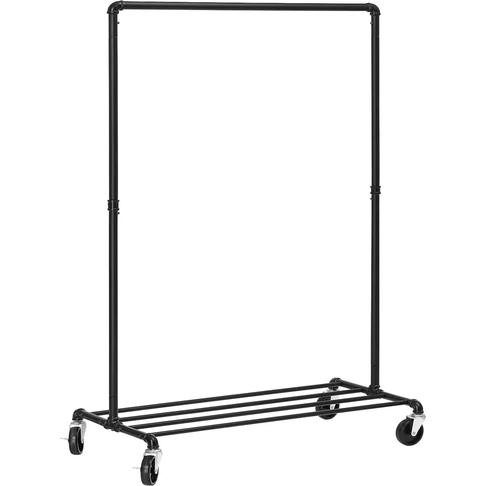 Kledingrek op wieltjes - Metaal - Incl. plank - tot 90 kg - Zwart