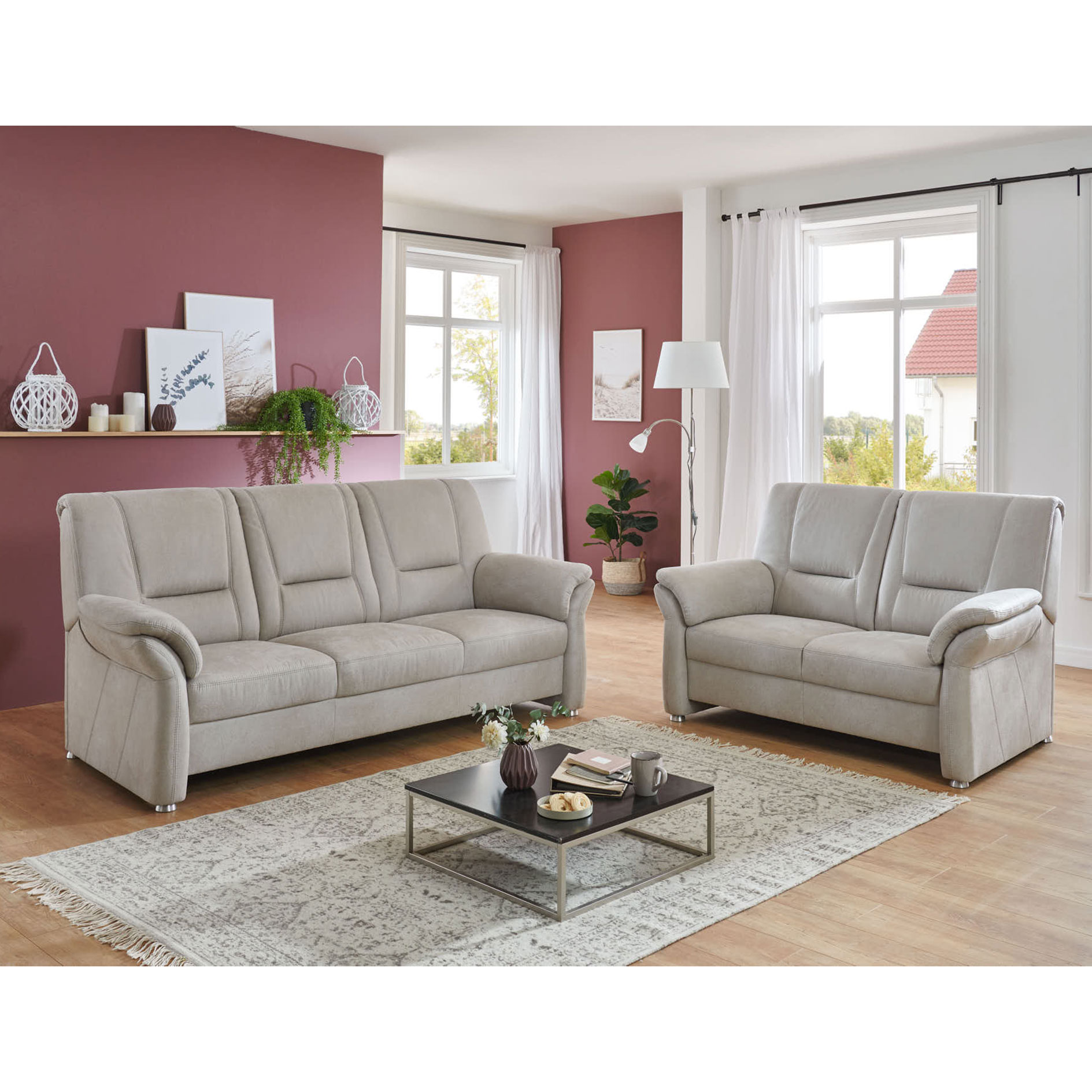 polsterpower 3-Sitzer Sofa - Saddle silber - Federkern