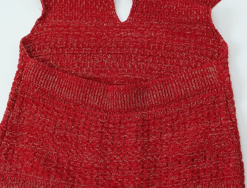 Sensarra - Spaghettibandjes Melange Cutout Knit Midi Schede Jurk
