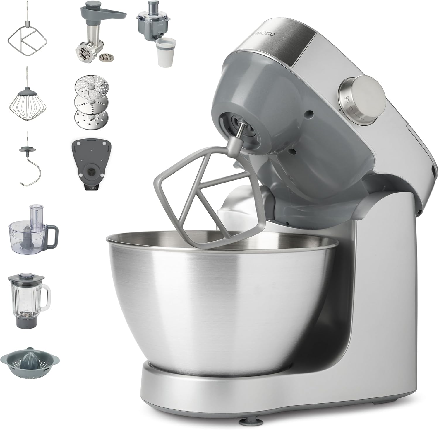 Kenwood Prospero+ KHC29A.R0SI Küchenmaschine, 4,3 L Edelstahlschüssel, inkl. 10-teiligem Zubehör-Set mit Fleischwolf, Glas-Mixer, Zitruspresse, Entsafter und mehr, inkl. EasyWeigh Waage, 1000W, Silber